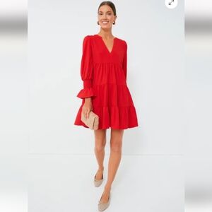 Pomander Place Red Crepe Kenzo Tiered Ruched Cuff Long Sleeve Dress Size XXXL